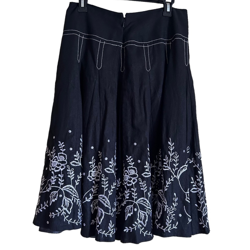 Edward Women’s skirt linen blend black white embroidered flared size 8